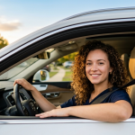 Driver sitting in a car for a guide about premiums and deductibles
