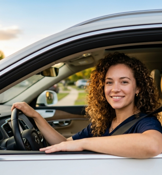 Driver sitting in a car for a guide about premiums and deductibles