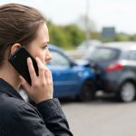 Driver calling after a car accident for a liability insurance guide