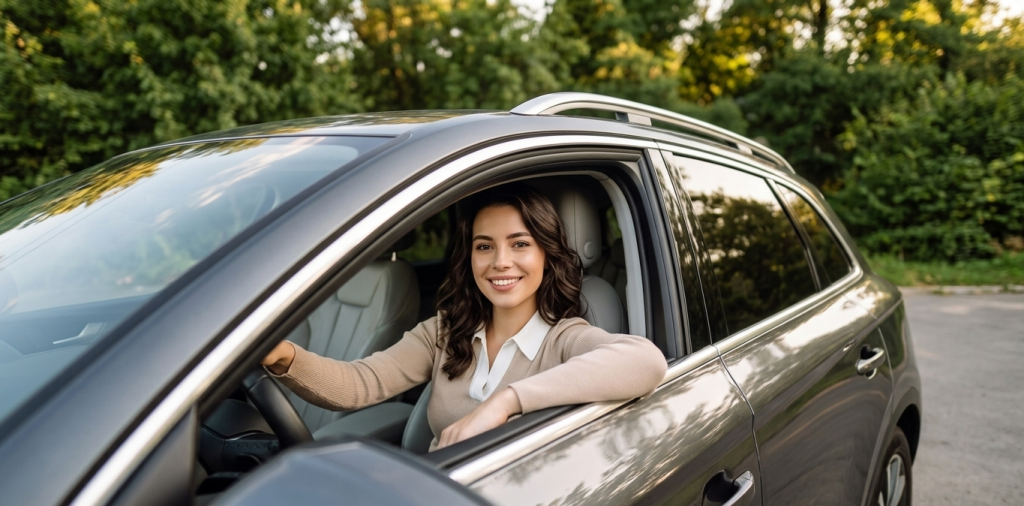 Driver sitting in a car for a driver type insurance guide
