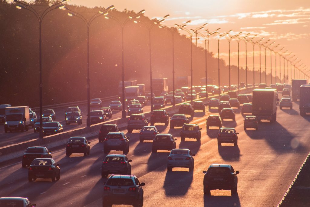 Heavy traffic on a highway affecting car insurance rates