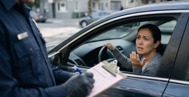Driver receiving a speeding ticket during a traffic stop