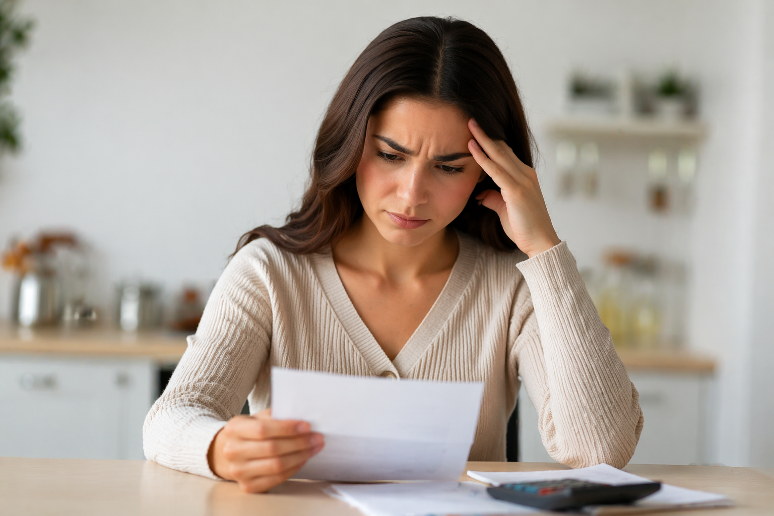 Driver reviewing a high car insurance cancellation fee at home
