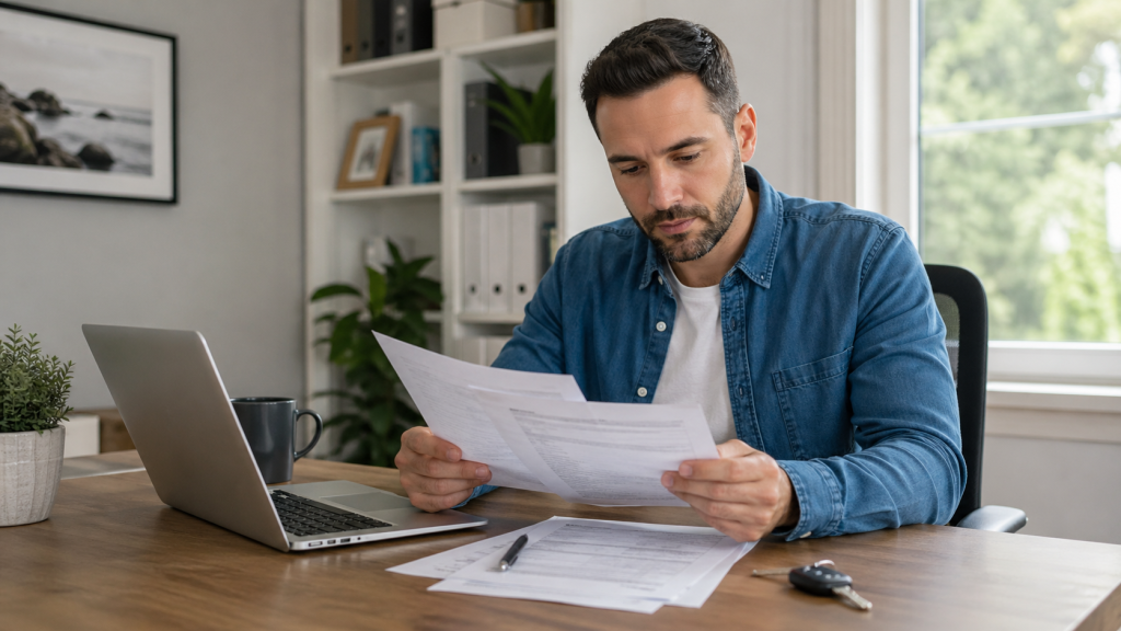 Driver reviewing SR-22 vs. FR-44 insurance filing documents