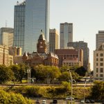 Dallas skyline with downtown buildings and traffic