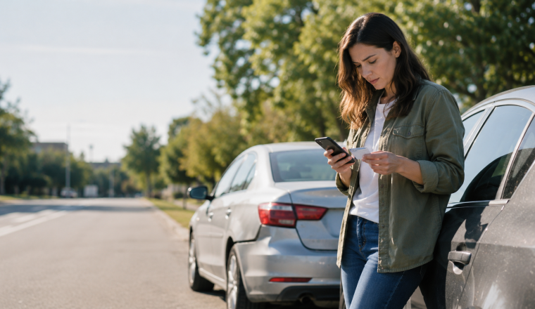 Driver reviewing insurance information after a minor car accident in Georgia