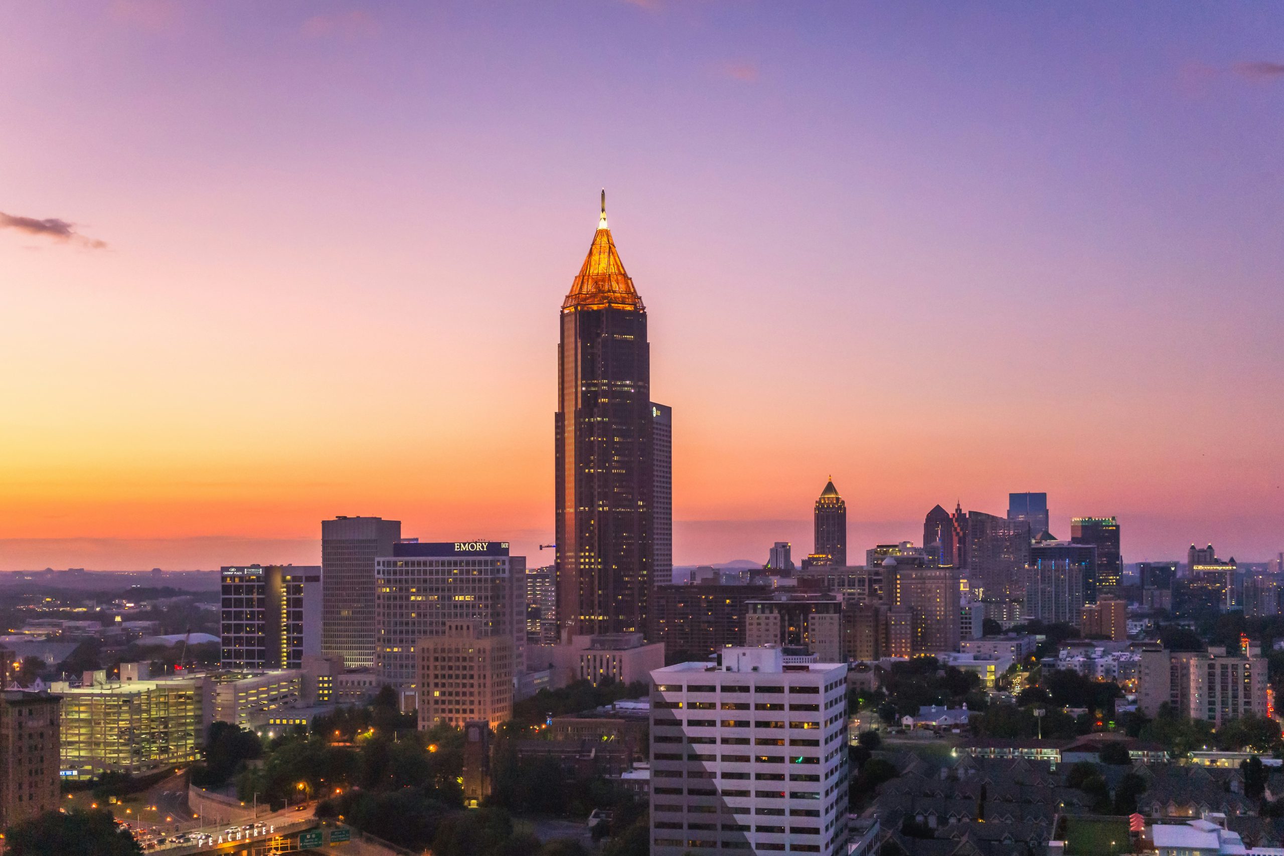 Atlanta skyline at sunset for cheap car insurance in Georgia